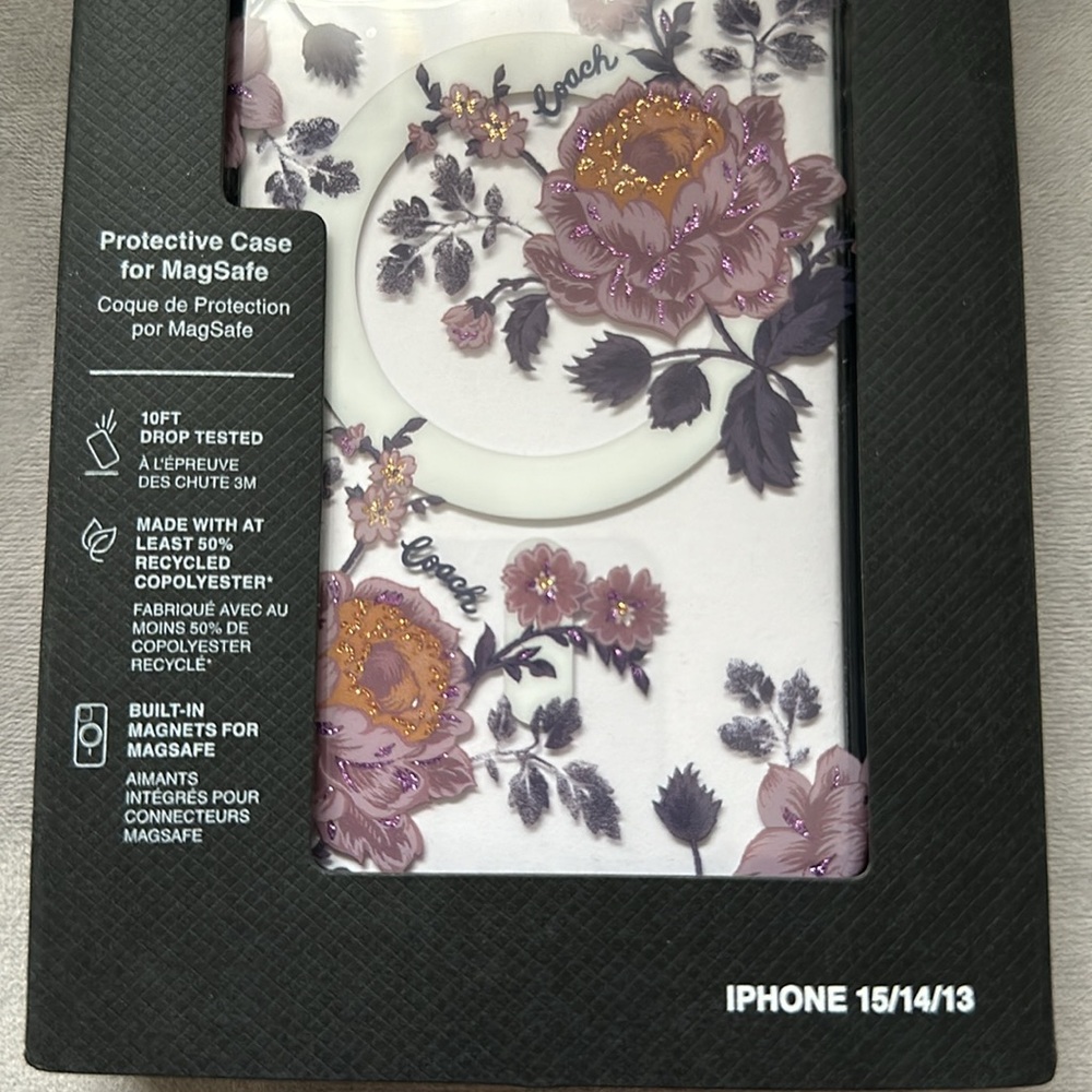 NWT Coach Protective Case for MagSafe iPhone 15/14/13 Moody Floral Glitter - Picture 2 of 8
